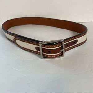 Cole Haan Brown Leather Belt With Woven Ivory Size Large